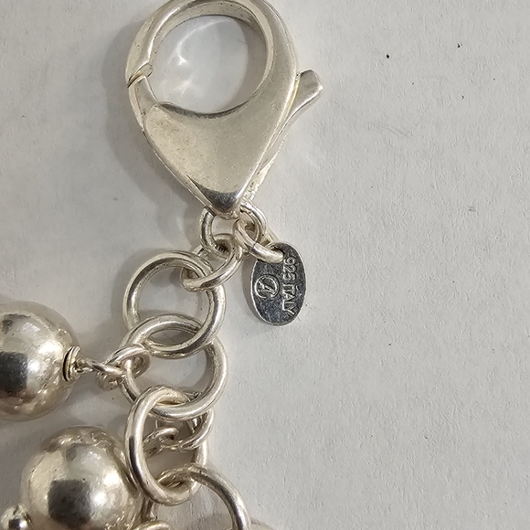 925 Sterling Silver Italy Multy-Color Gem Heart Design Cha Cha Link Bracelet 7" - Picture 7 of 8